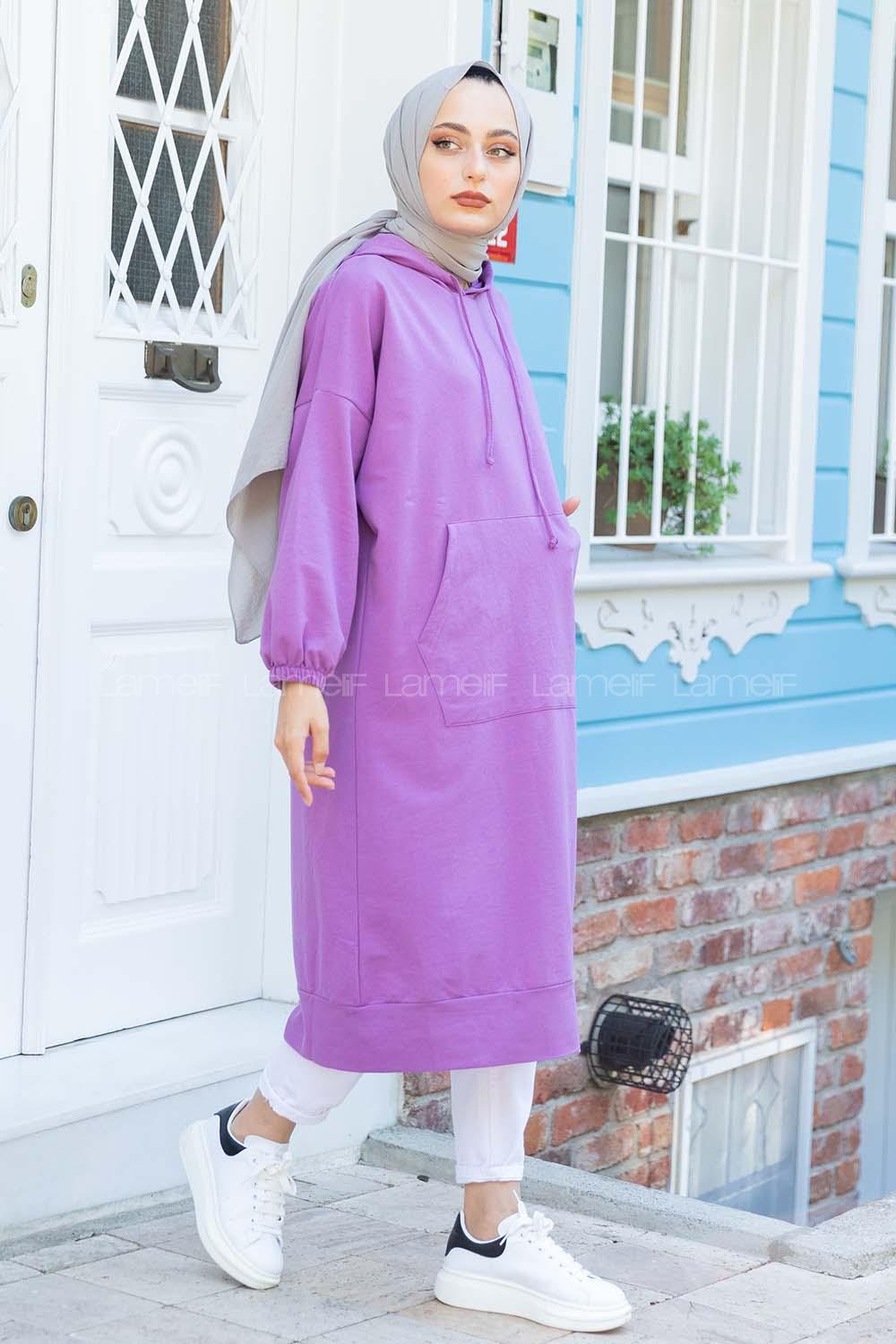 Modalamelif İki Cepli Kol Lastikli Sweatshirt Lila