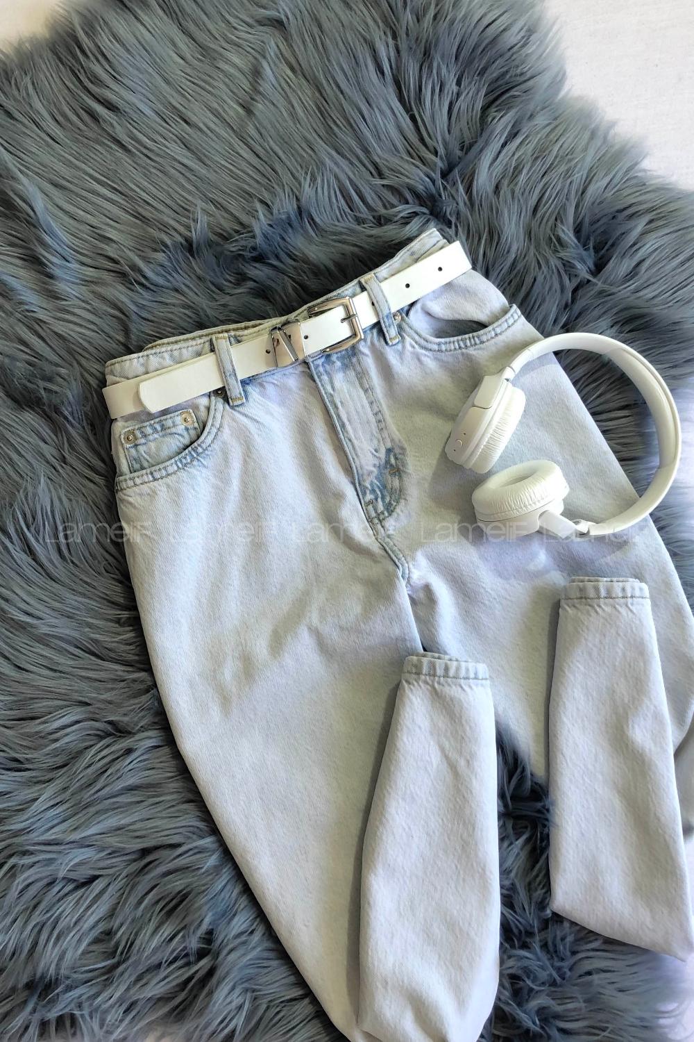 Modalamelif Kare Tokalı Çift Metal Köprülü Gümüş Kemer Beyaz