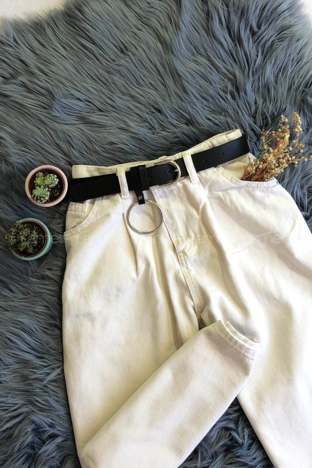 Modalamelif Metal Halka Köprü Detaylı Gümüş Kemer Siyah