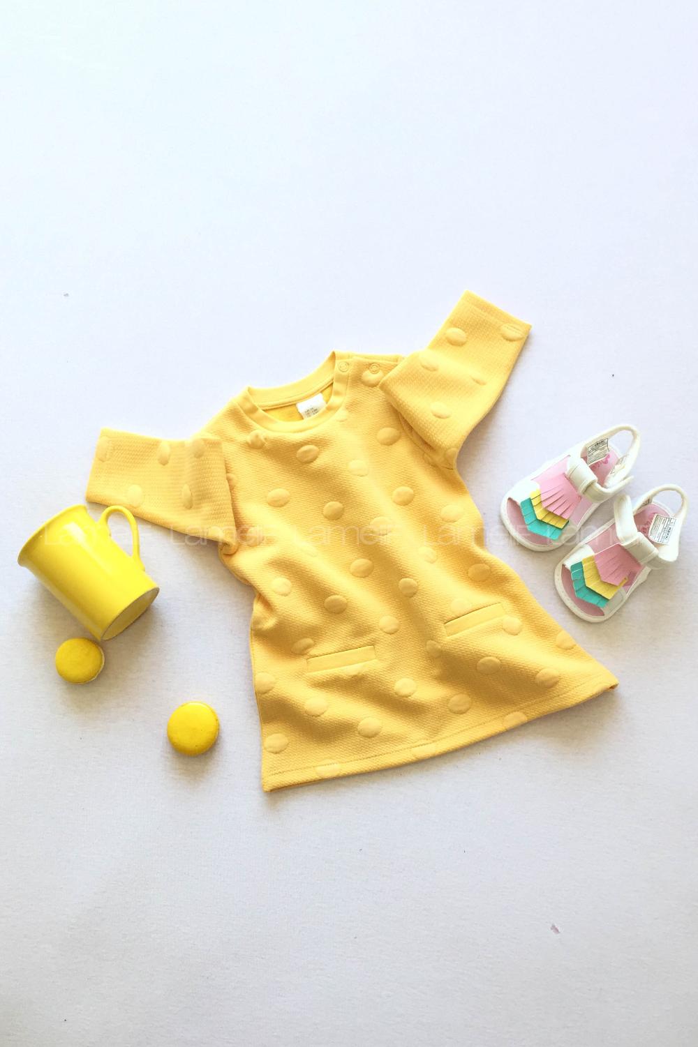 Modalamelif Kız Bebek Sarı Puantiyeli Elbise