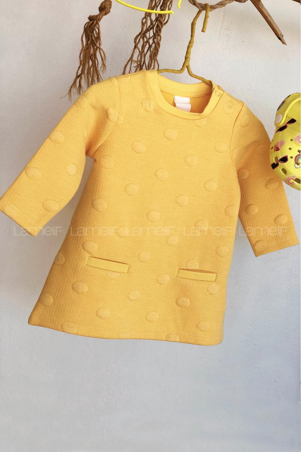 Modalamelif Kız Bebek Sarı Puantiyeli Elbise