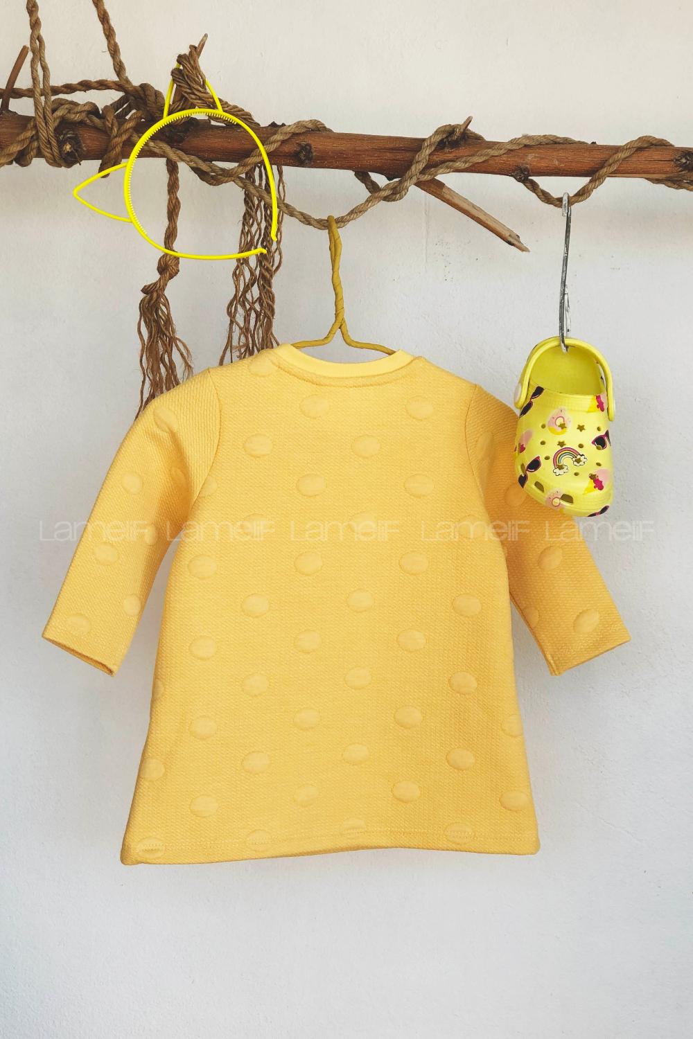 Modalamelif Kız Bebek Sarı Puantiyeli Elbise