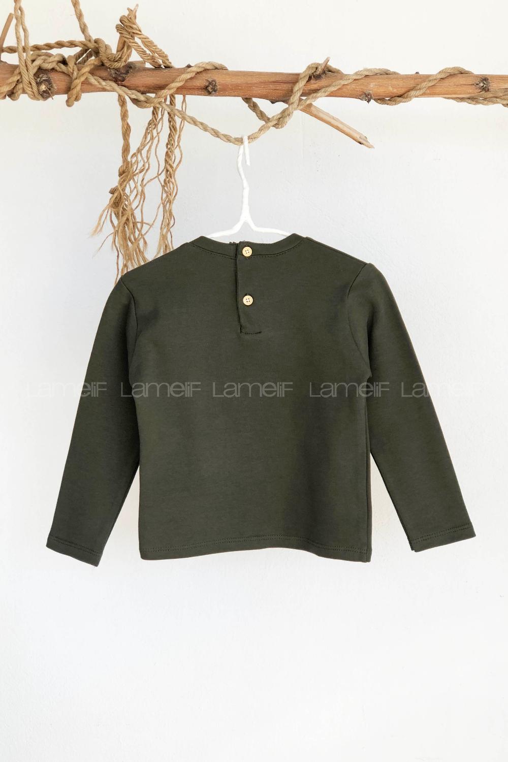 Modalamelif Erkek Bebek Yazı Nakışlı Bluz Haki