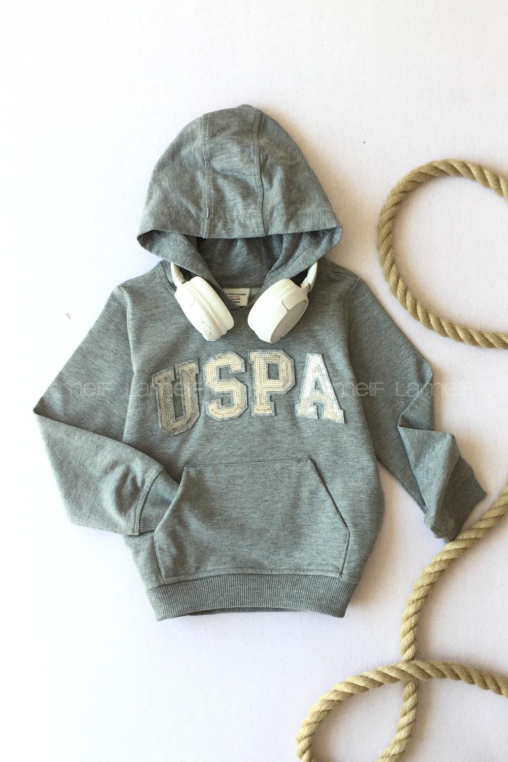 Modalamelif Kız Çocuk Yazı Baskılı Kapüşonlu Sweatshirt Gri