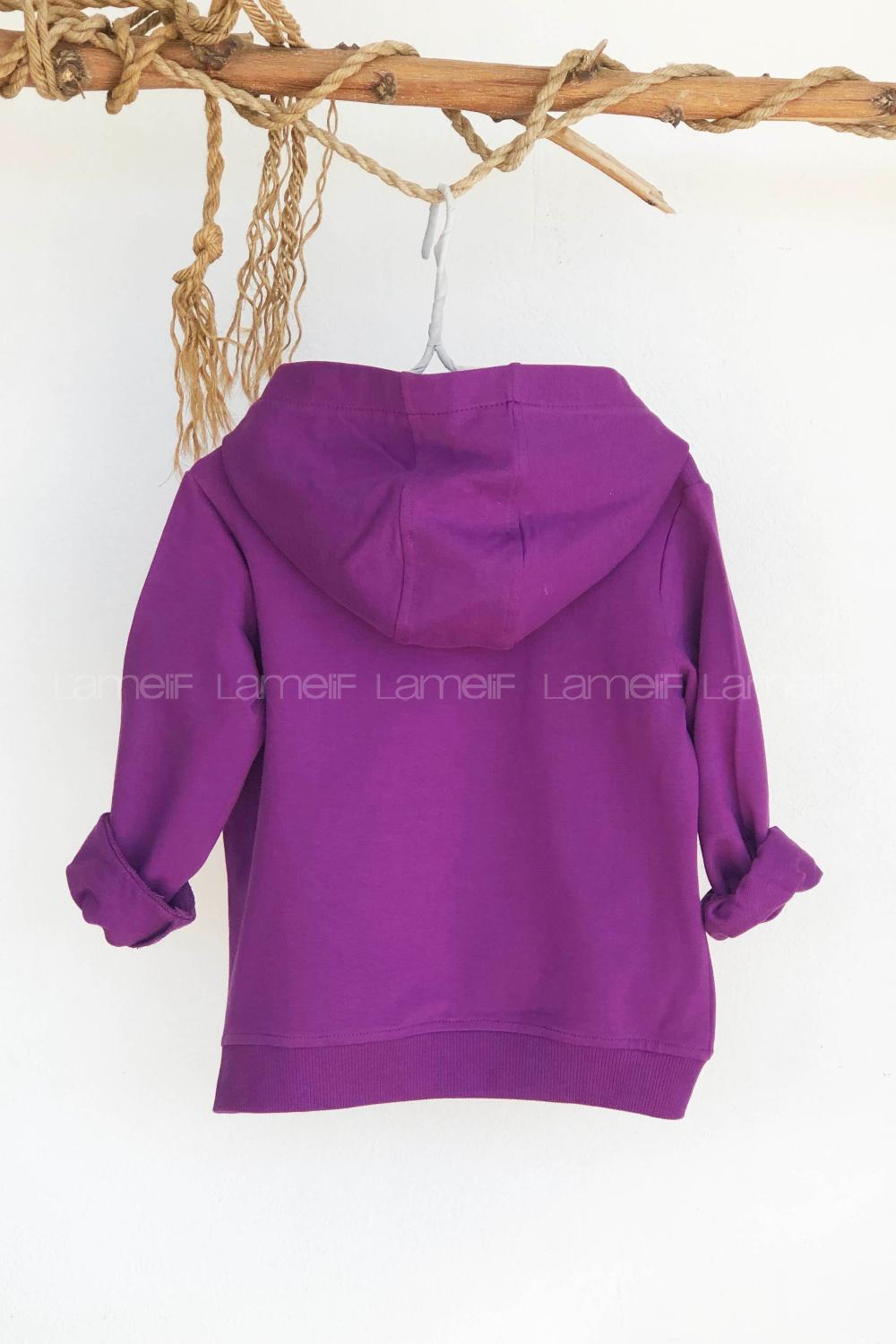 Modalamelif Kız Çocuk Yazı Baskılı Kapüşonlu Sweatshirt Mor