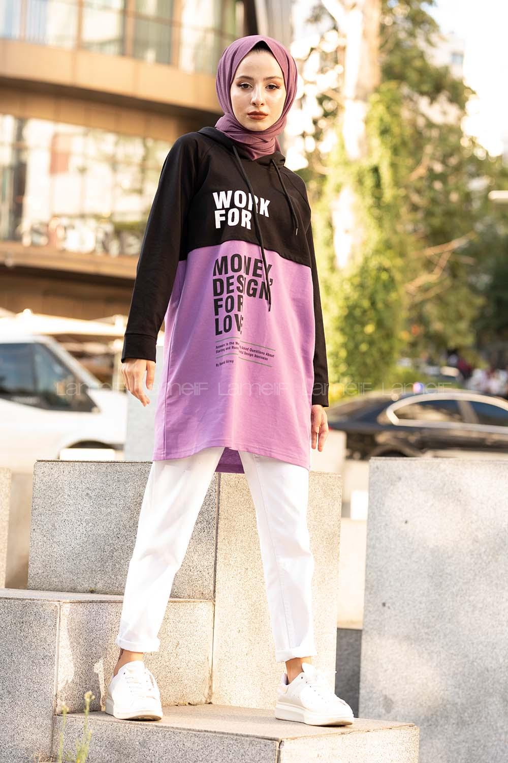 Modalamelif Kapşonlu Garnili Sweatshirt Mor