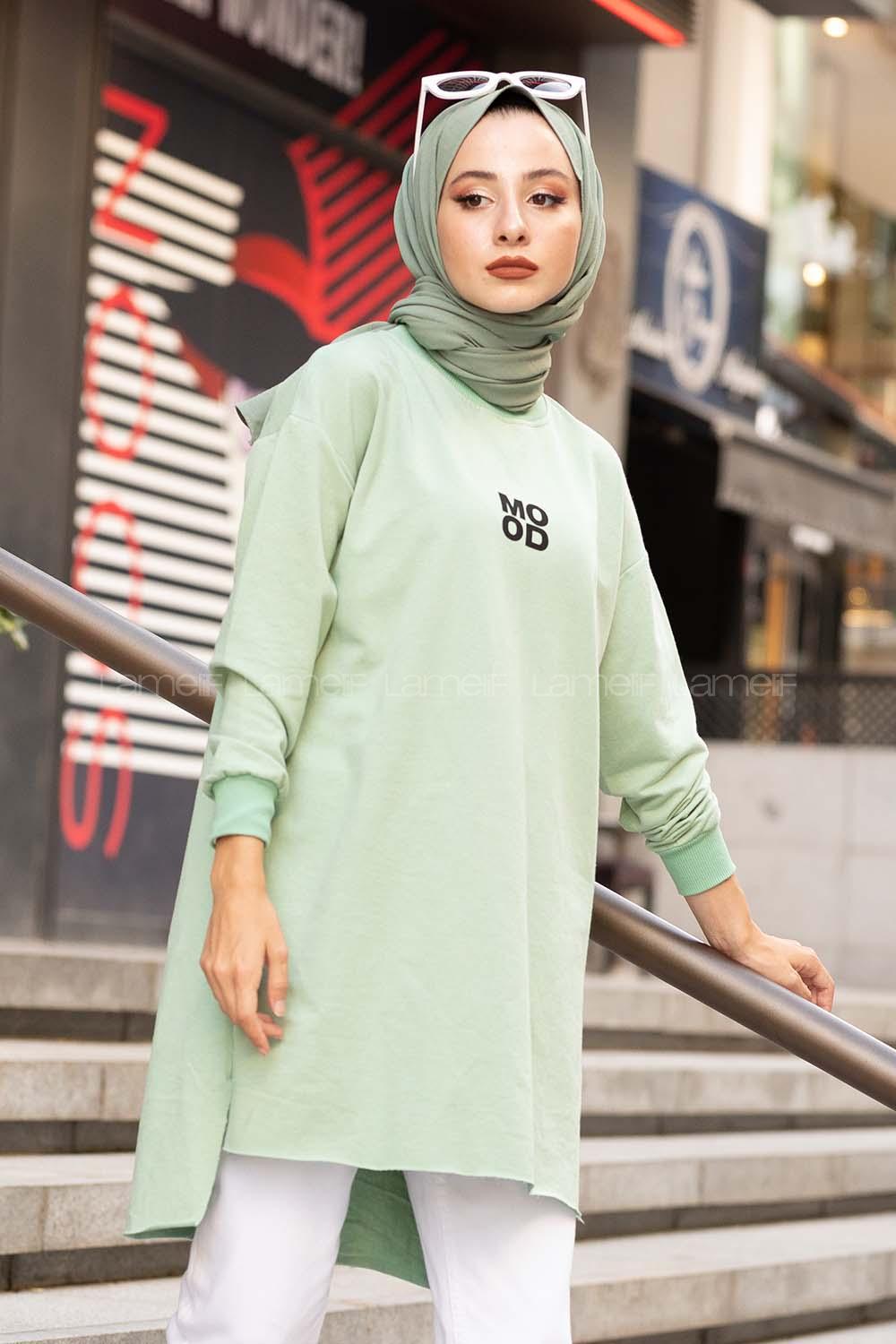 Modalamelif Mood Baskılı Uzun Sweatshirt Çağla Yeşili