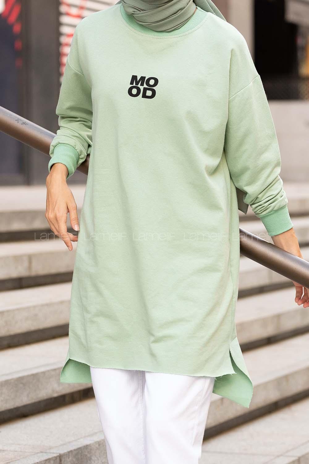 Modalamelif Mood Baskılı Uzun Sweatshirt Çağla Yeşili