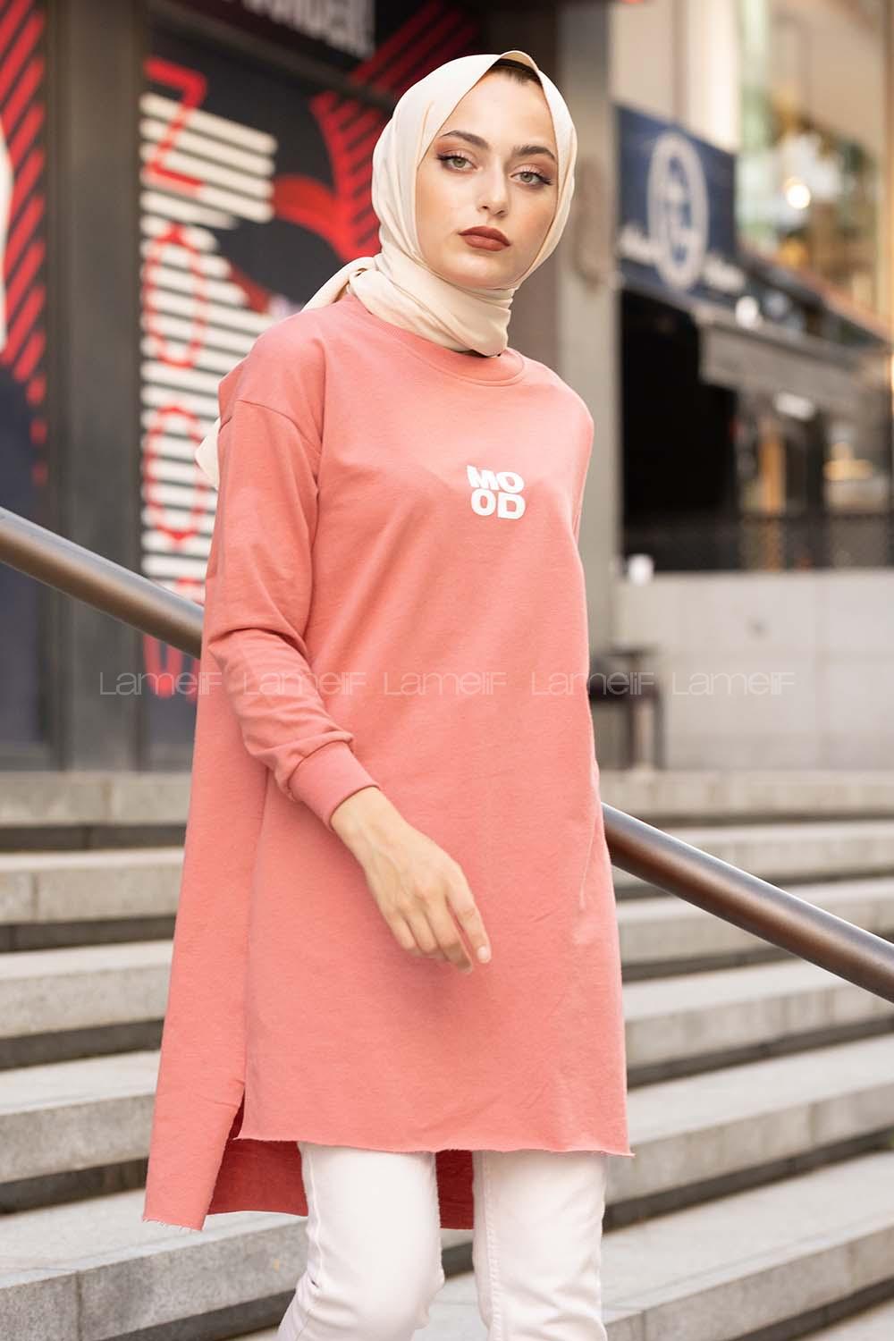 Modalamelif Mood Baskılı Uzun Sweatshirt Pudra