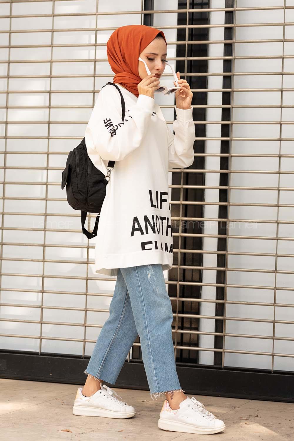 Modalamelif Another Yazı Baskılı Sweatshirt Beyaz