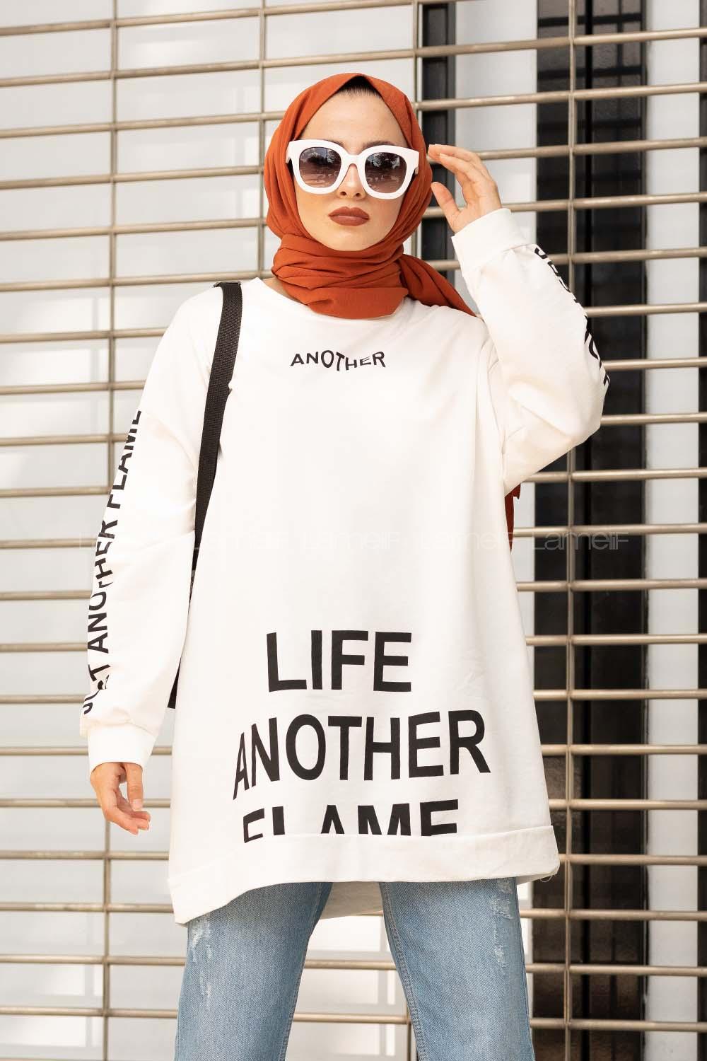 Modalamelif Another Yazı Baskılı Sweatshirt Beyaz