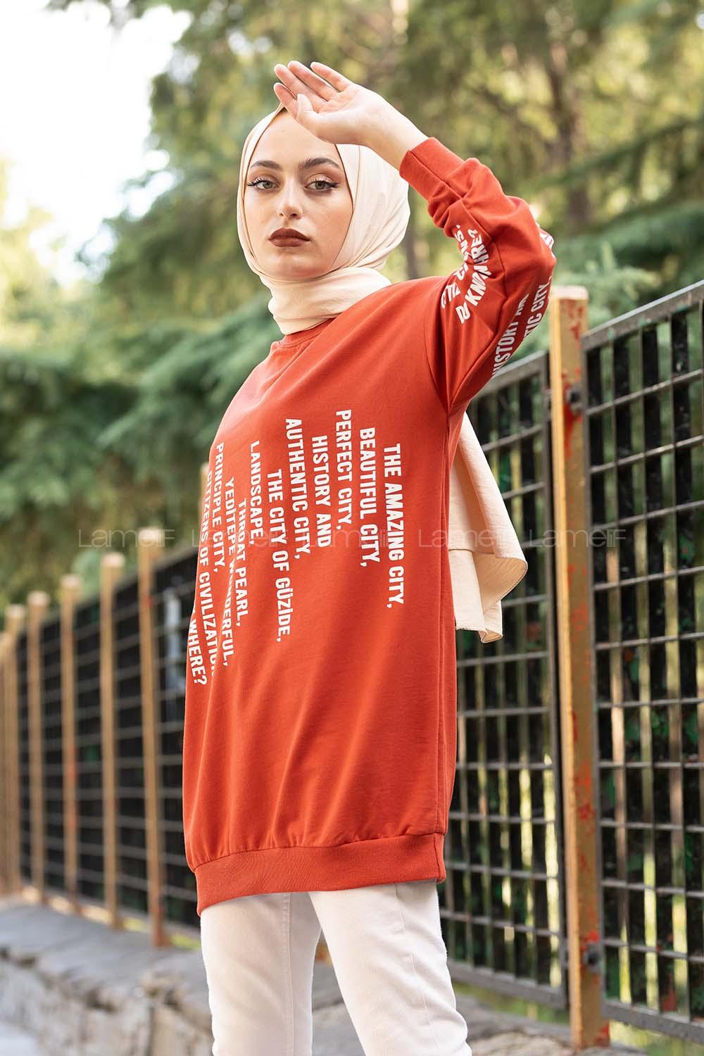 Modalamelif Cty Baskılı Sweatshirt Kiremit