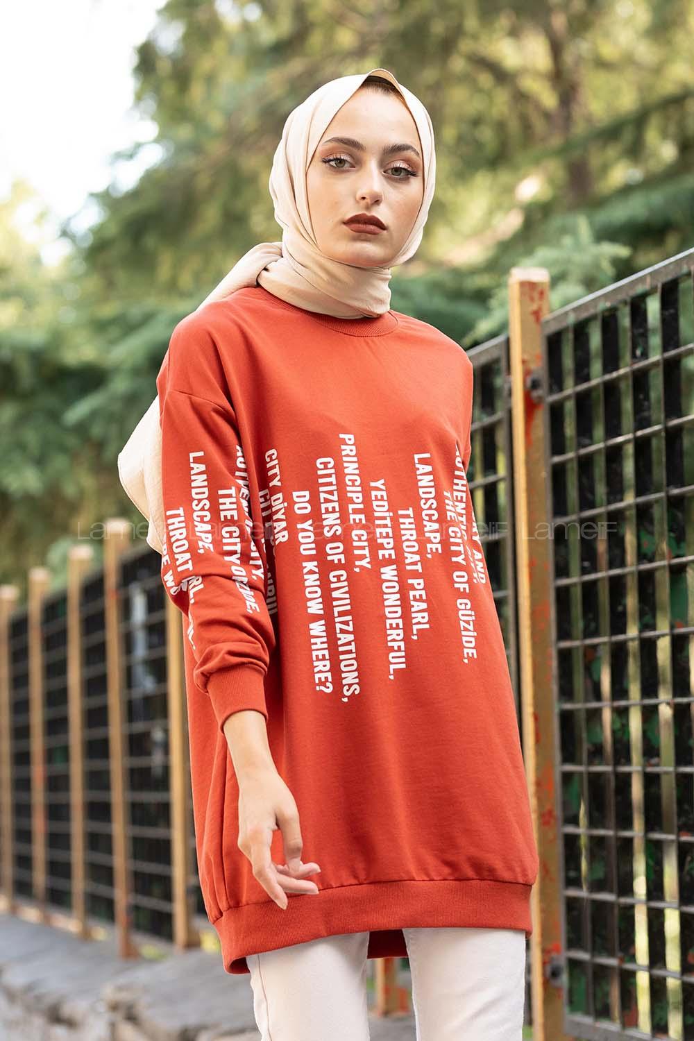 Modalamelif Cty Baskılı Sweatshirt Kiremit
