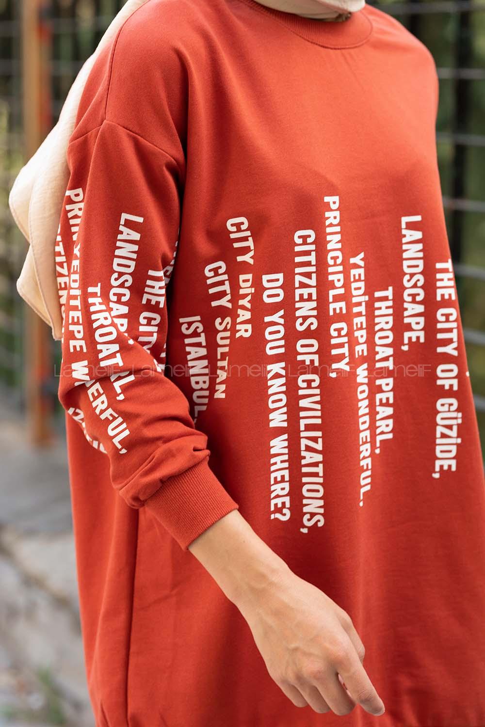 Modalamelif Cty Baskılı Sweatshirt Kiremit