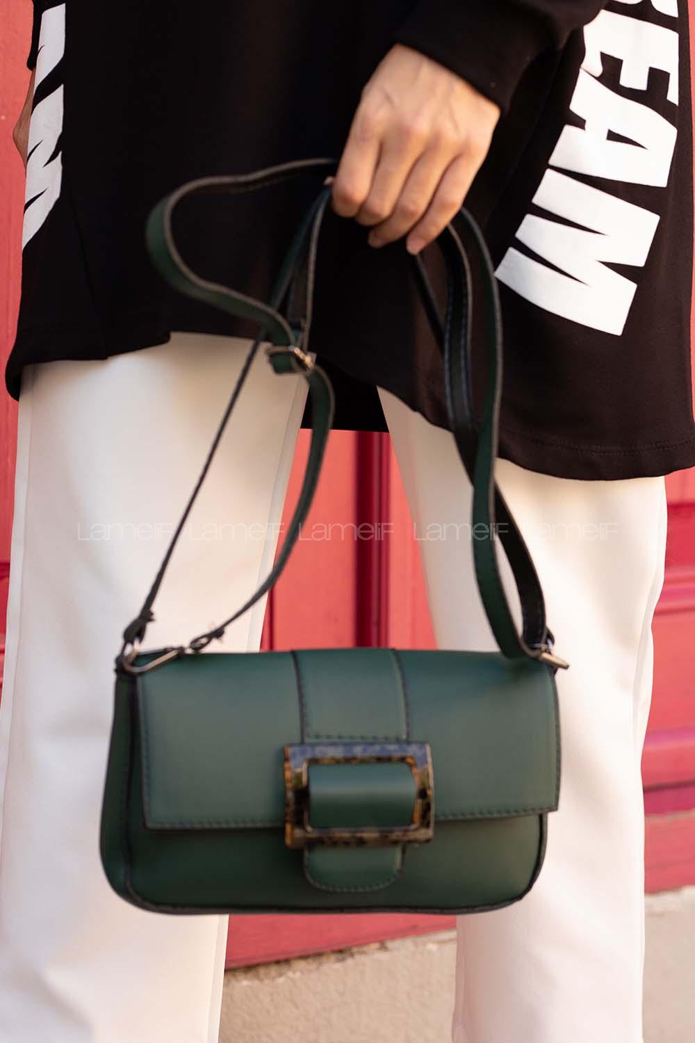 Modalamelif Deri Görünüm Tokalı Çanta Zümrüt