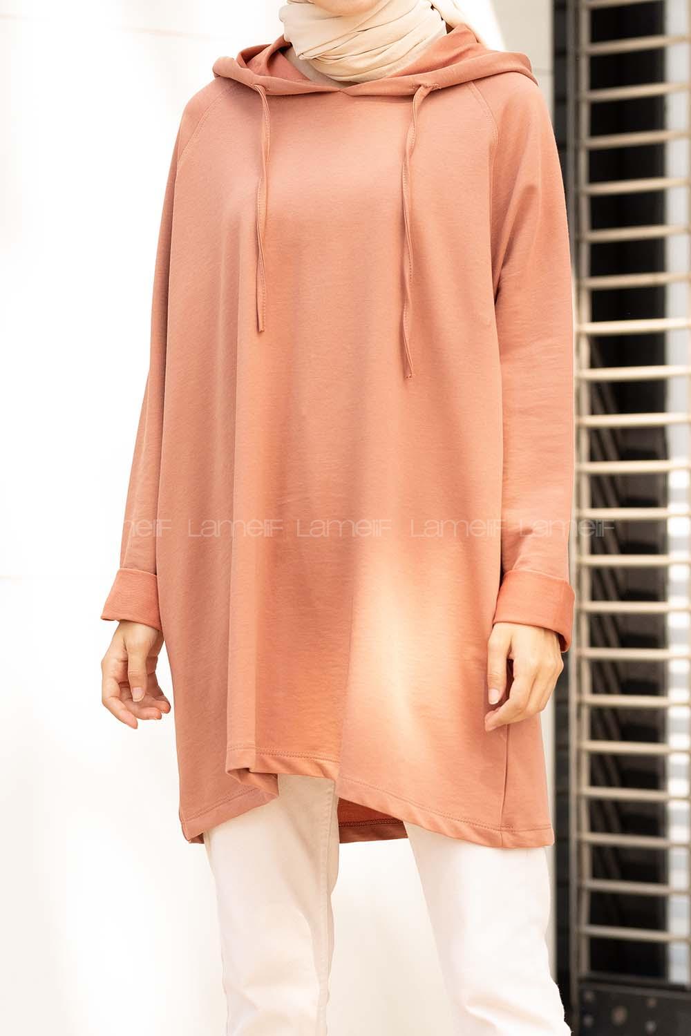 Modalamelif  Gizli Cepli Kapşonlu Sweatshirt Gül Kurusu