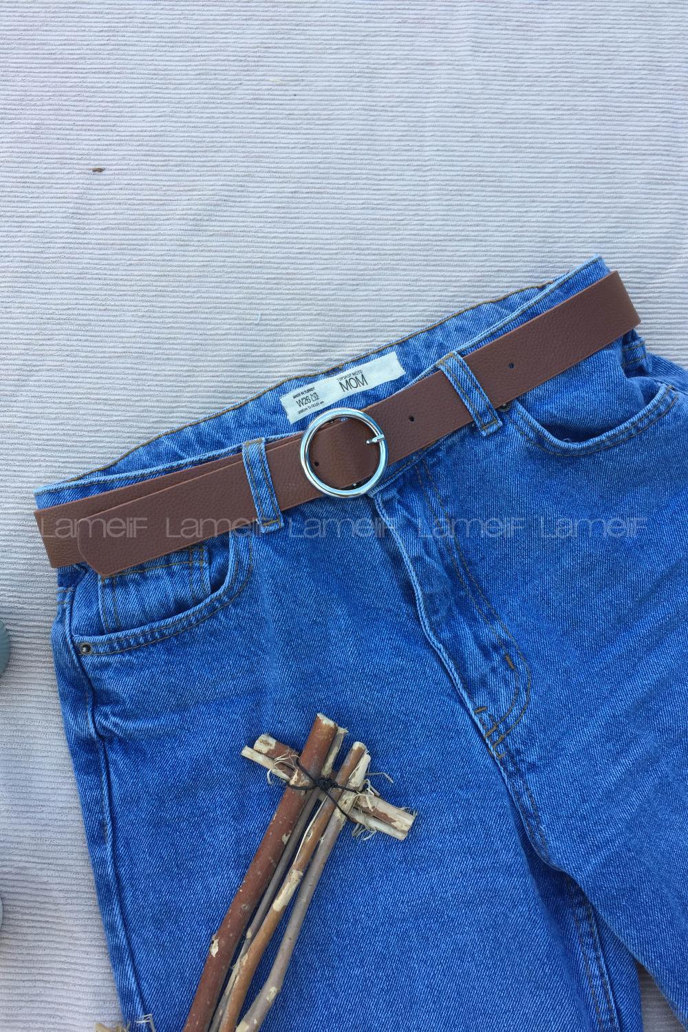 Modalamelif Halka Tokalı Gümüş Kemer Kahverengi