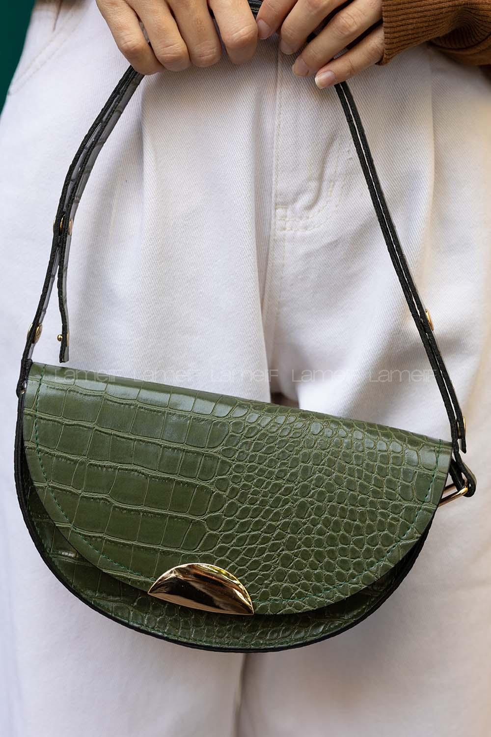 Modalamelif Kapak Kilitli  Desen Çanta Koyu Yeşil