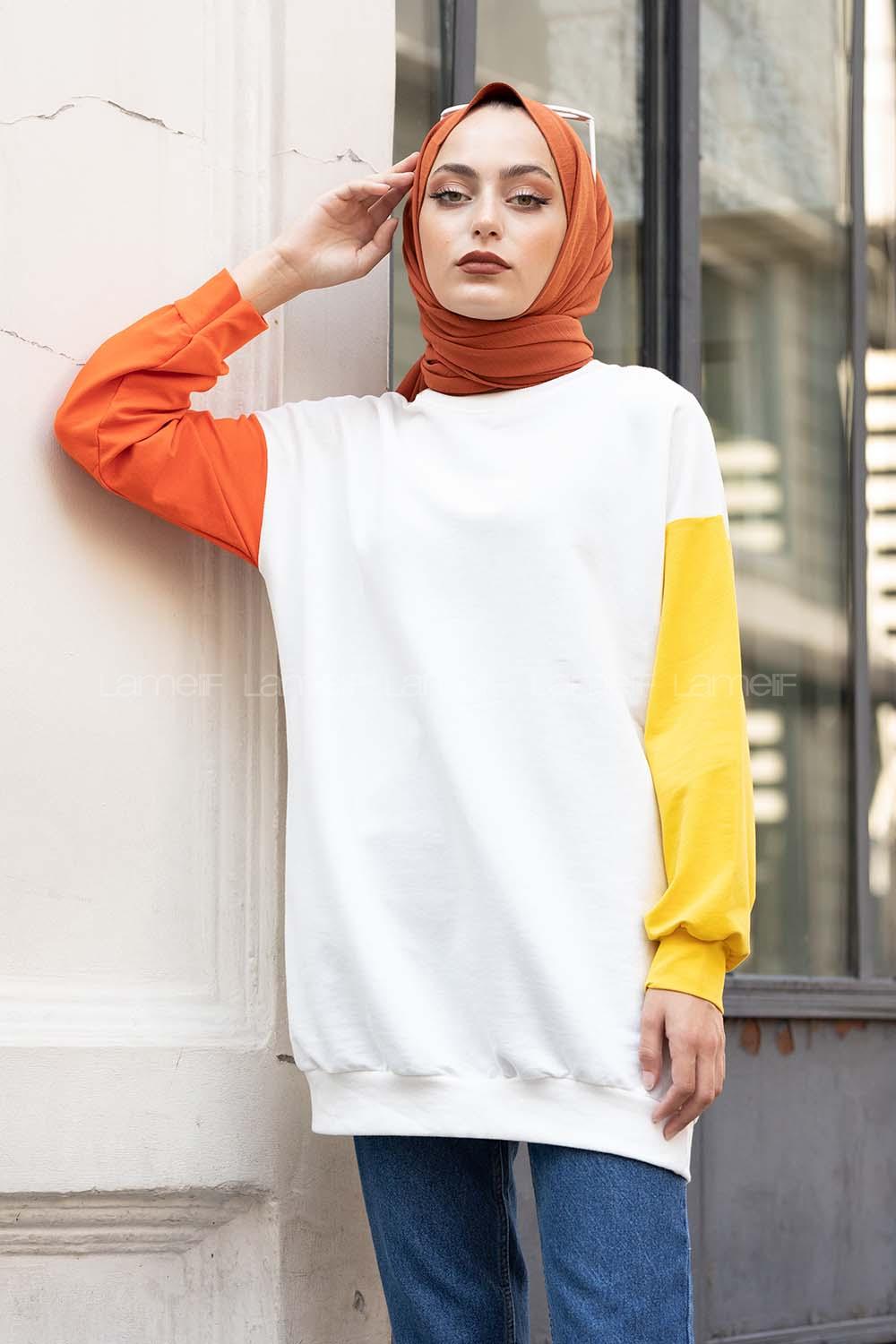 Modalamelif Kol Garnili Sweatshirt Hardal Oranj