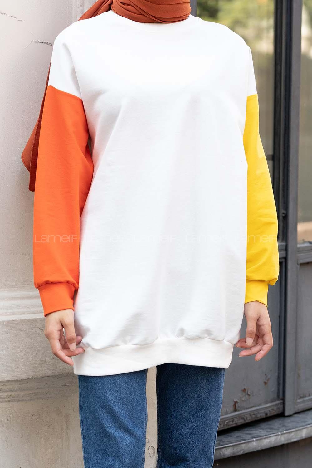 Modalamelif Kol Garnili Sweatshirt Hardal Oranj