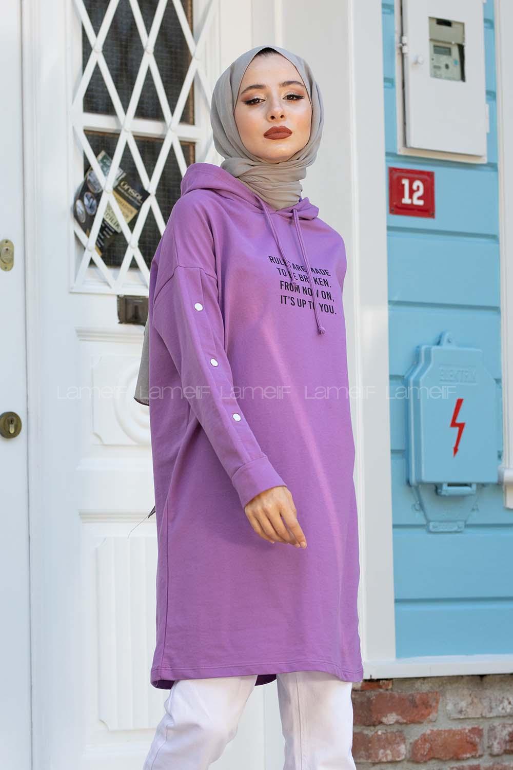 Modalamelif Kolları Çıtçıtlı Sweatshirt Mor