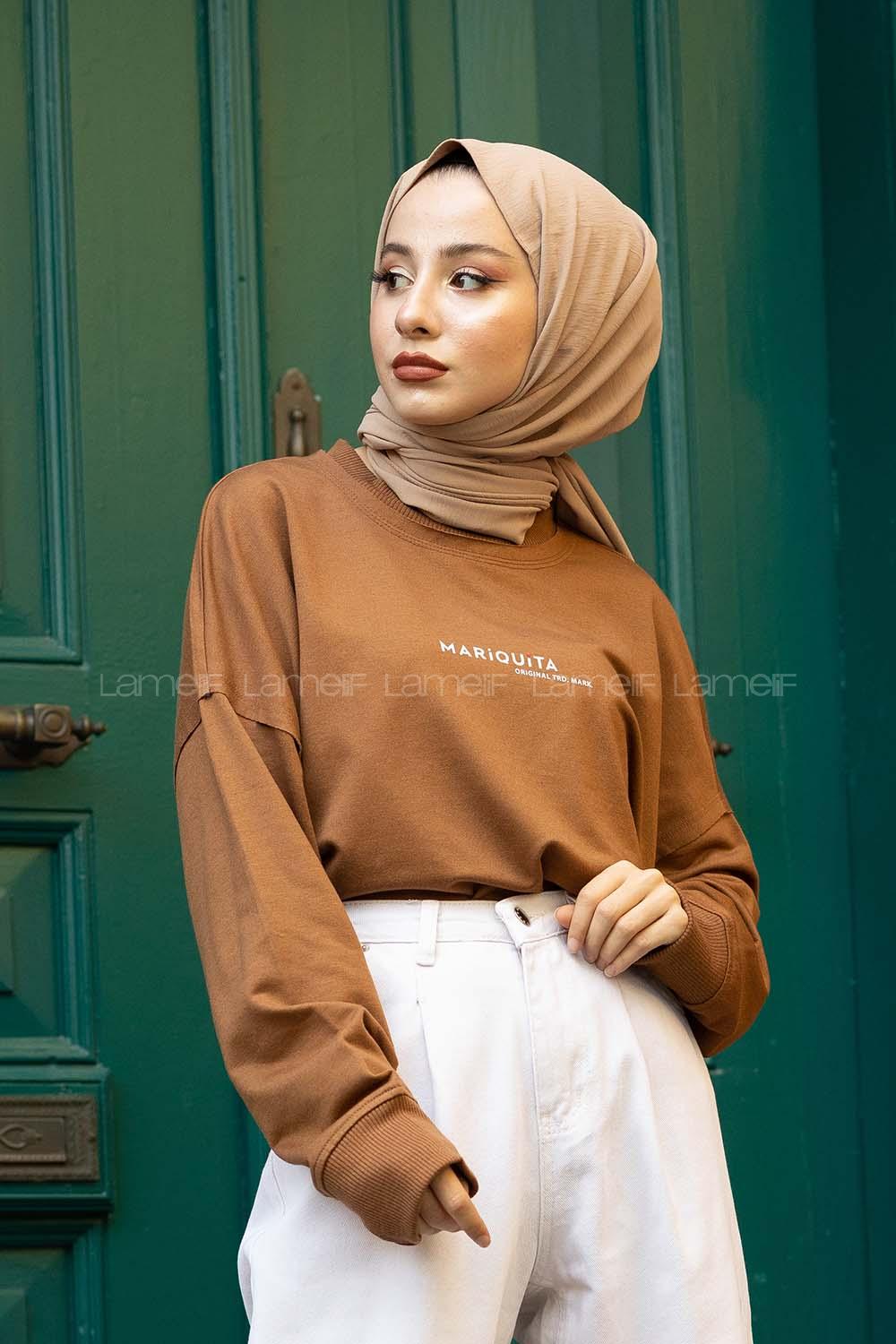 Modalamelif Koyu Kahve Marigunta Baskılı Sweat