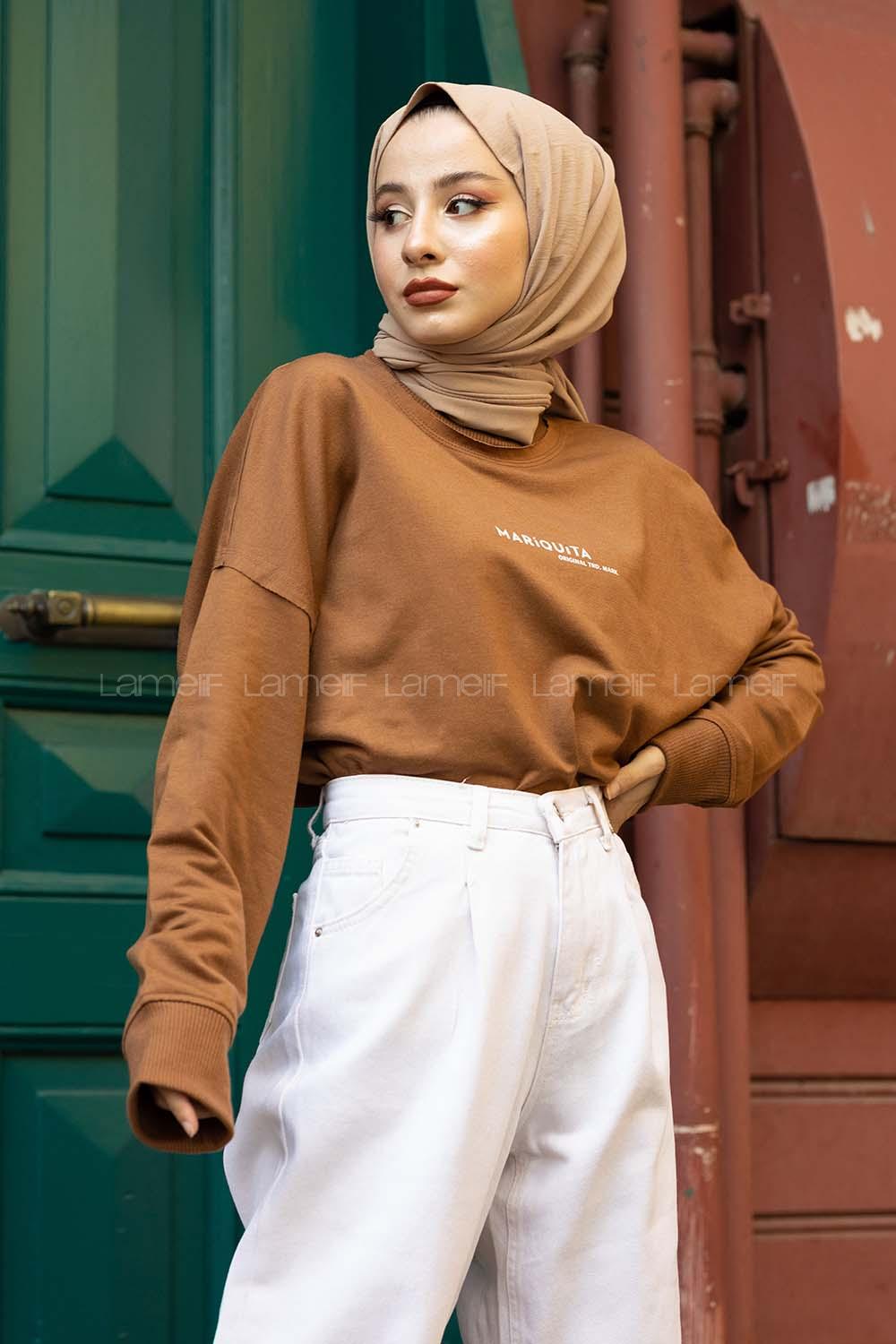 Modalamelif Koyu Kahve Marigunta Baskılı Sweat