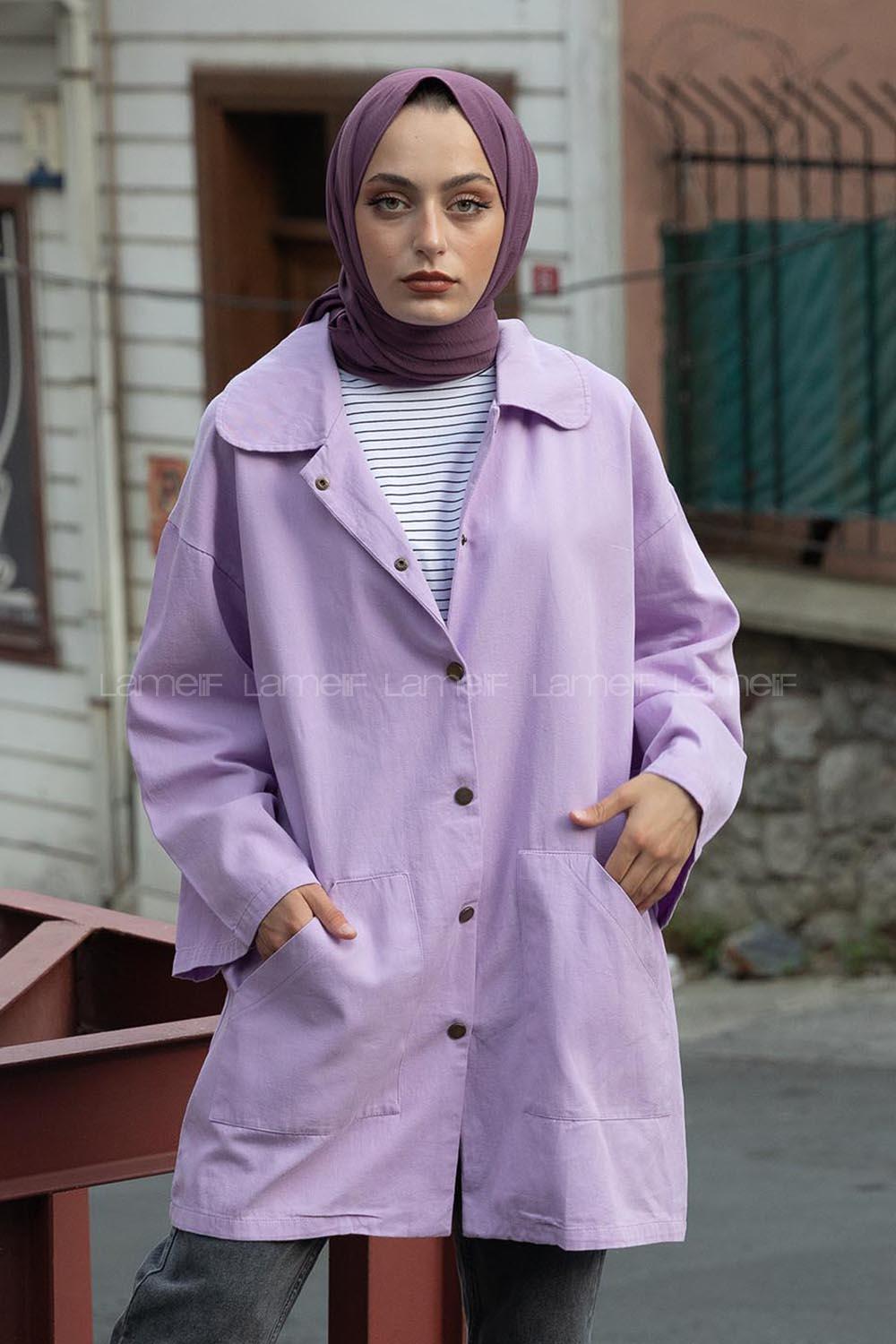 Modalamelif Önü Çıtçıt Düğmeli Ceket Lila