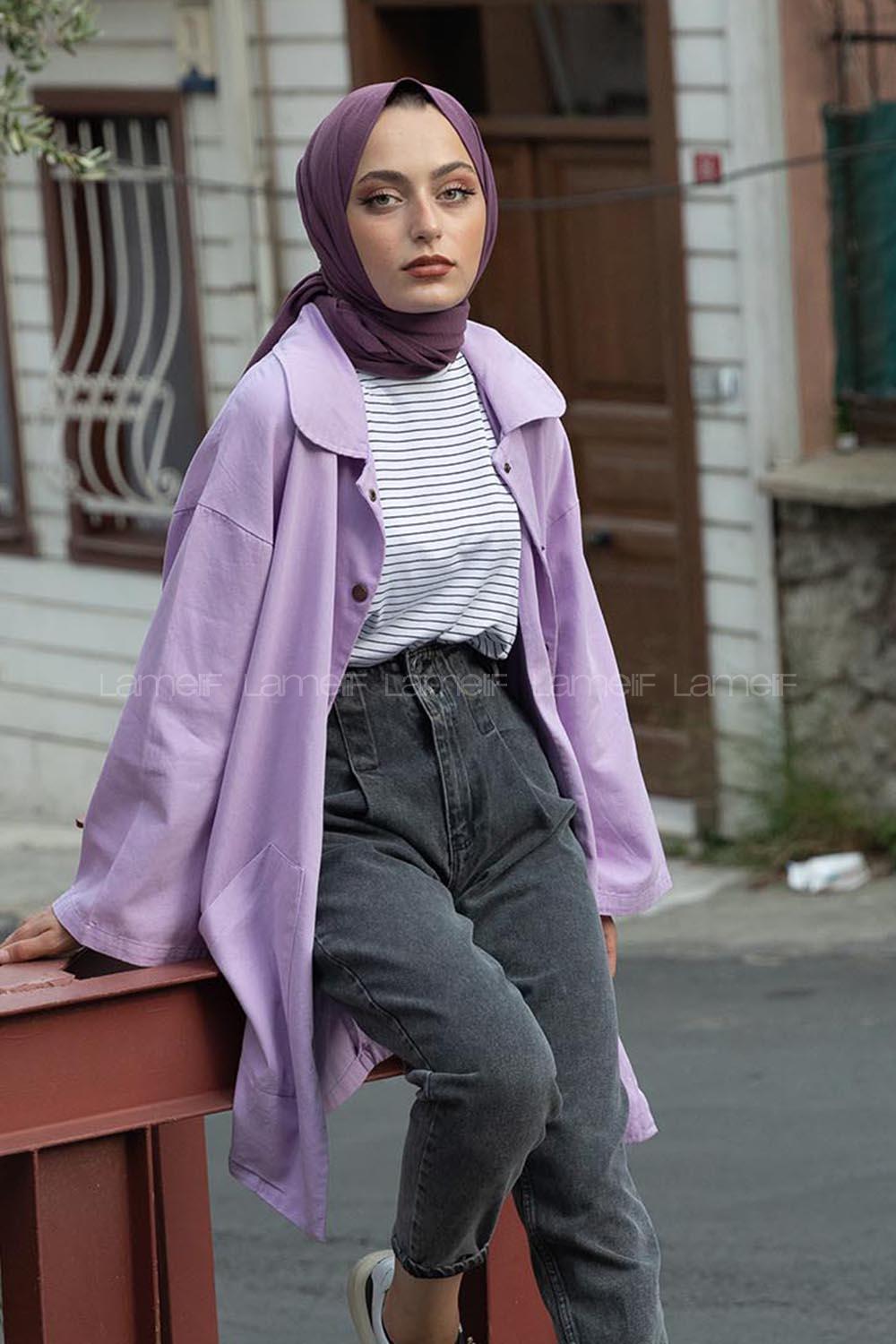 Modalamelif Önü Çıtçıt Düğmeli Ceket Lila