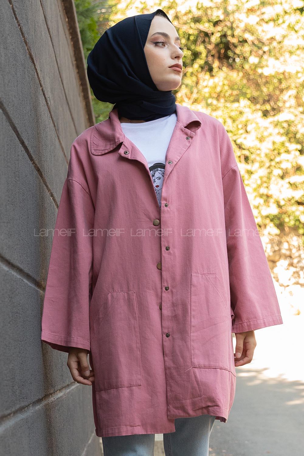 Modalamelif Önü Çıtçıt Düğmeli Ceket Pudra