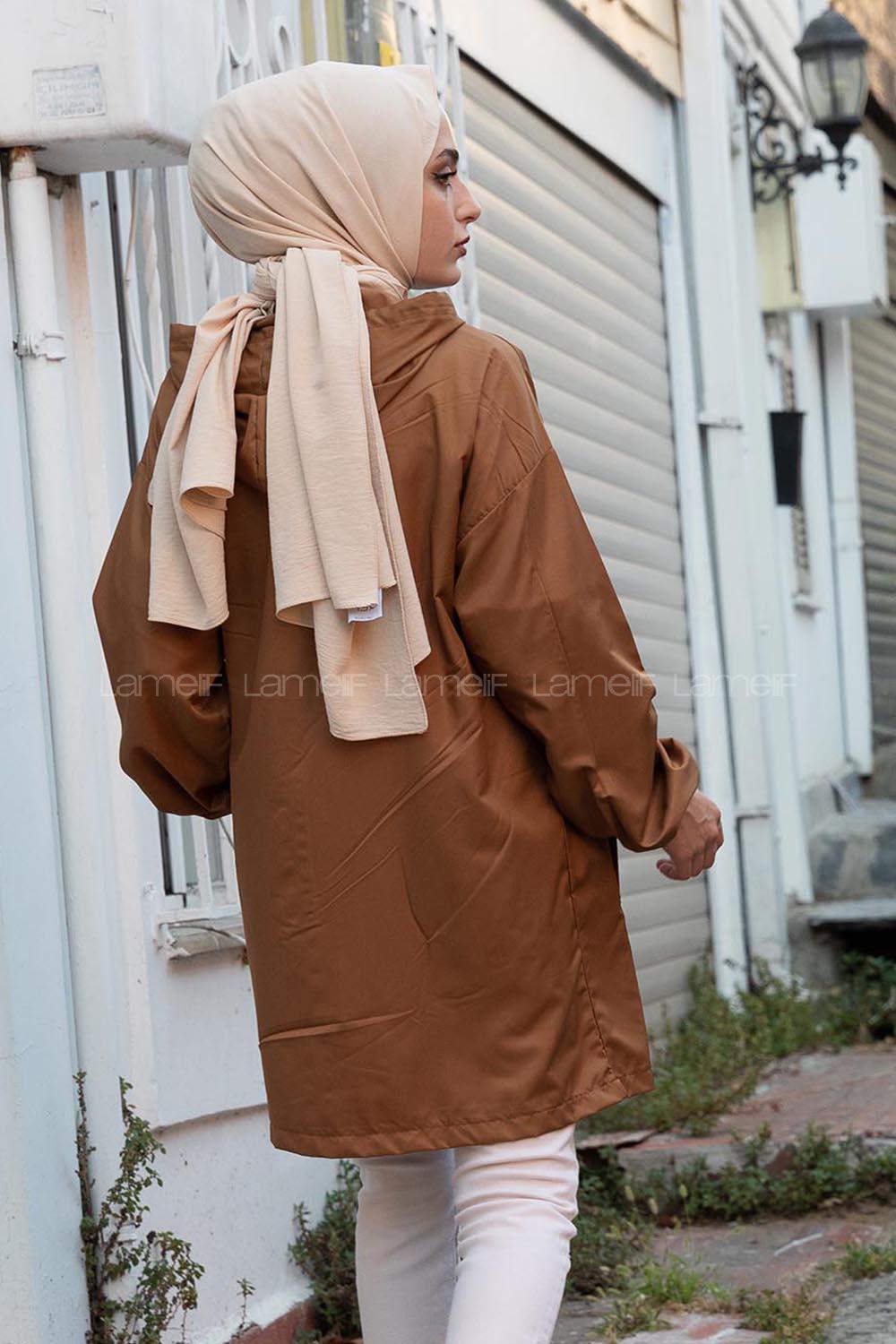 Modalamelif Önü Fermurlı Kapşonlu Kap Camel