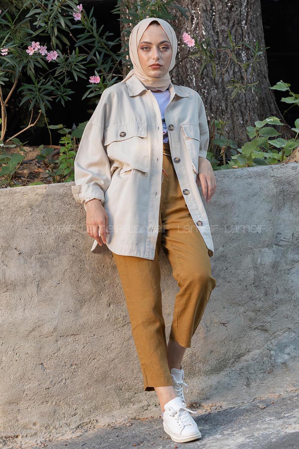 Modalamelif Önü Tahta Düğmeli Büyük Cep Ceket Taş