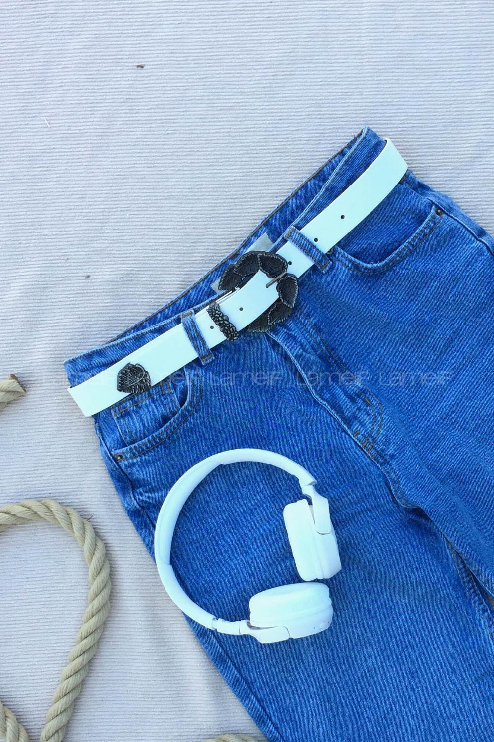 Modalamelif Vıntage Yaprak Tokalı Kemer Beyaz