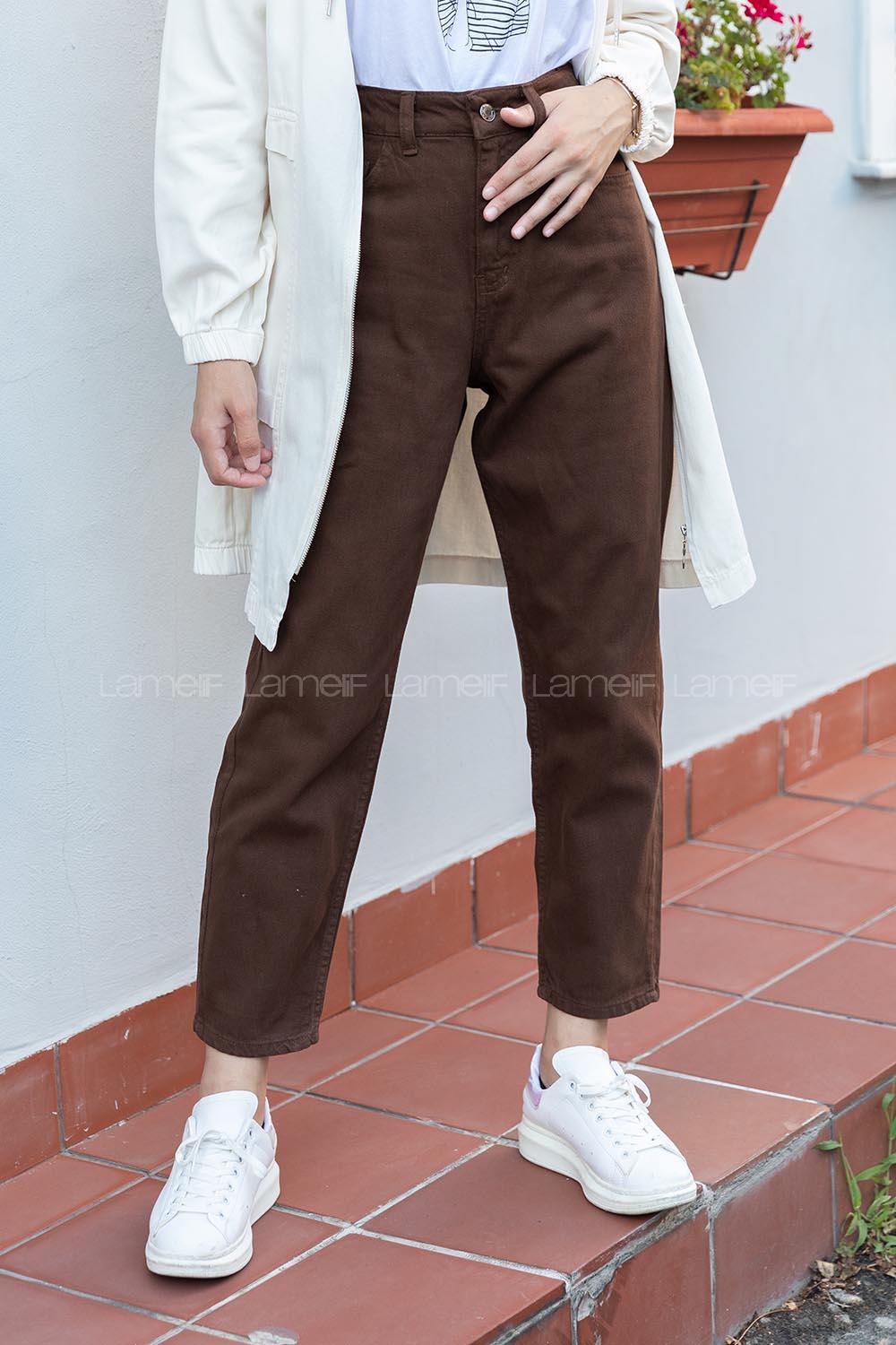 Modalamelif Yüksek Bel Mom Jean Kahve