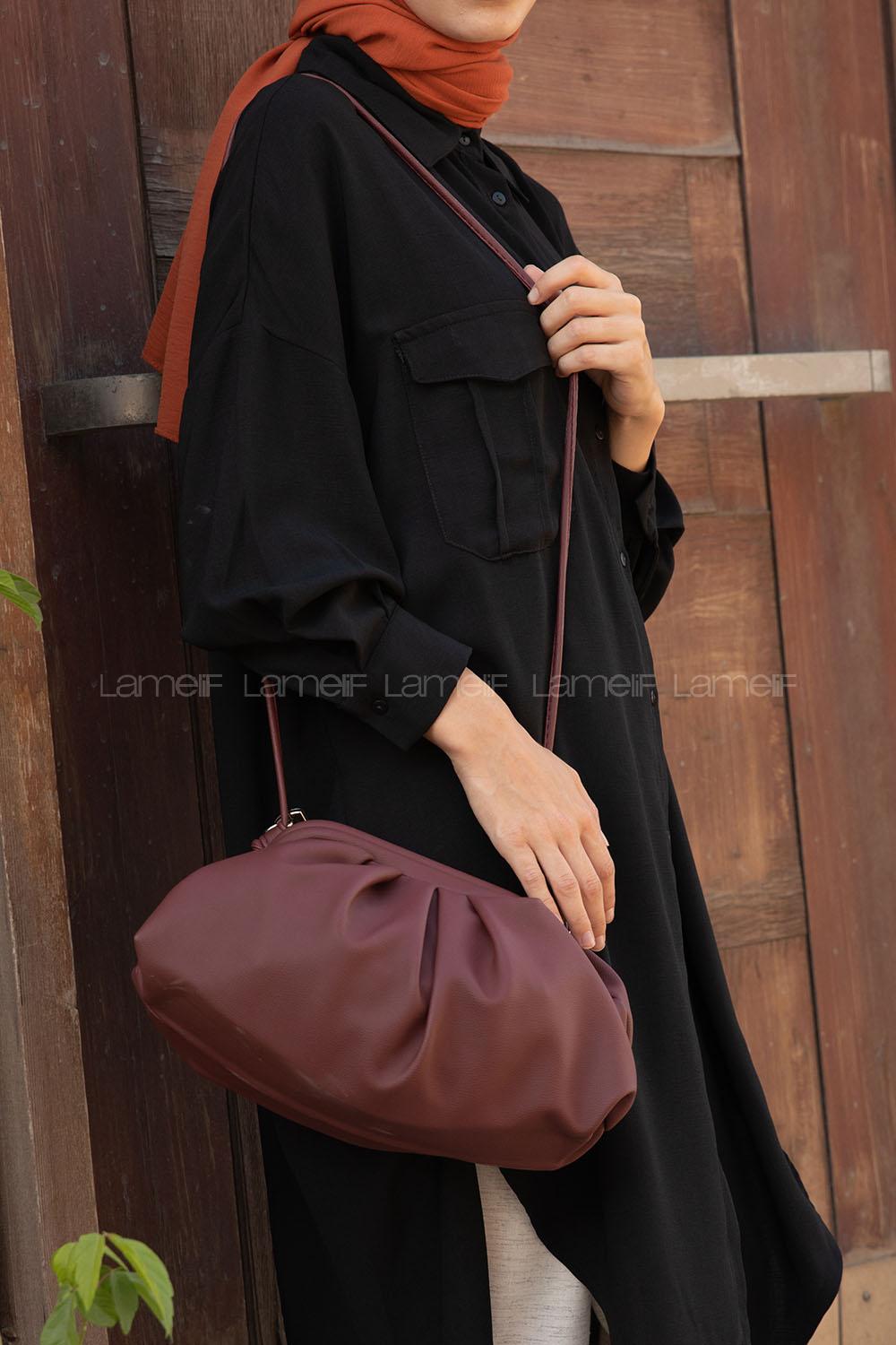 Modalamelif Büzgülü Bottega Model Çanta Bordo