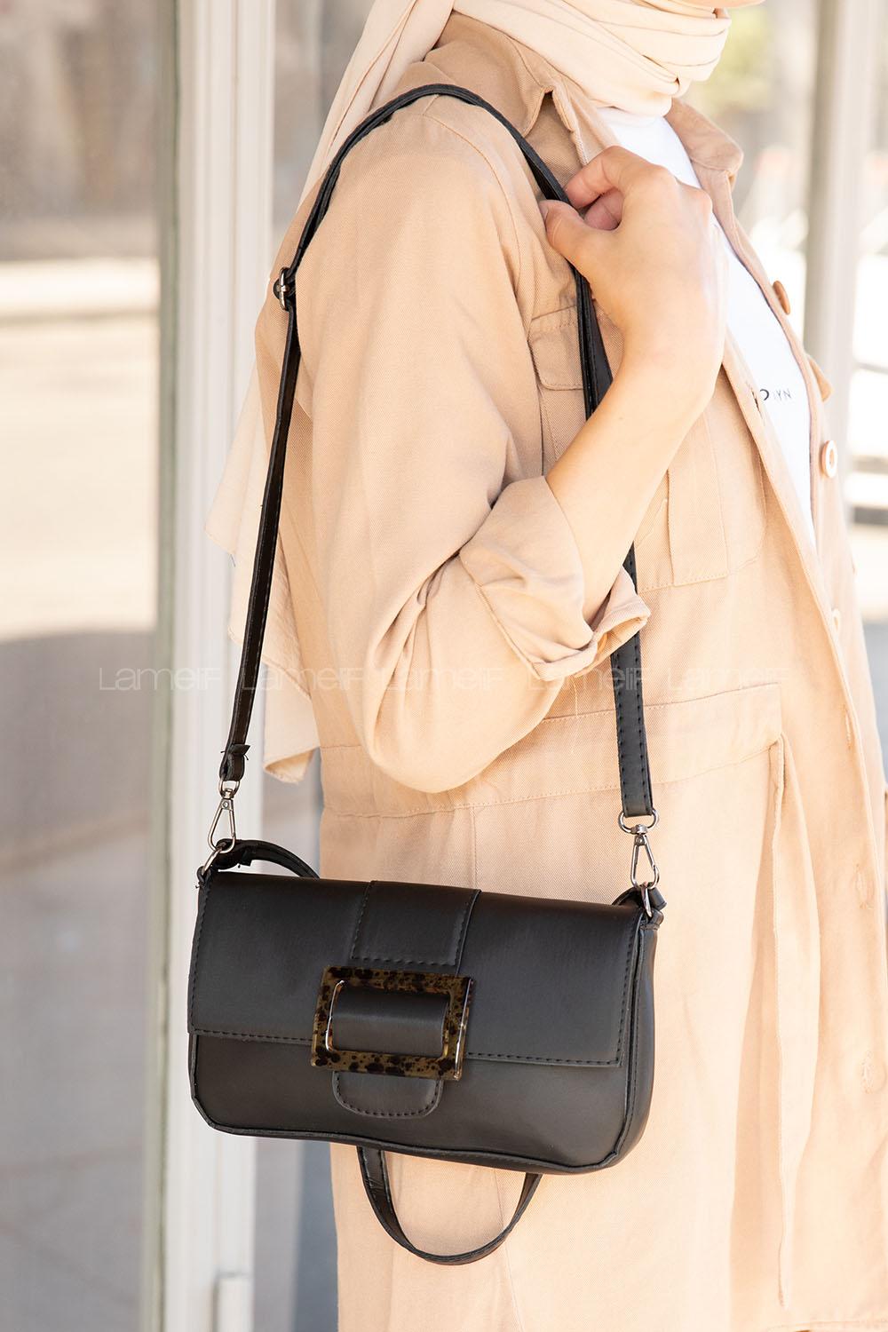 Modalamelif Deri Görünüm Tokalı Çanta Siyah