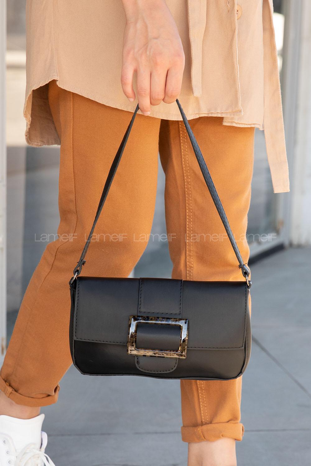 Modalamelif Deri Görünüm Tokalı Çanta Siyah