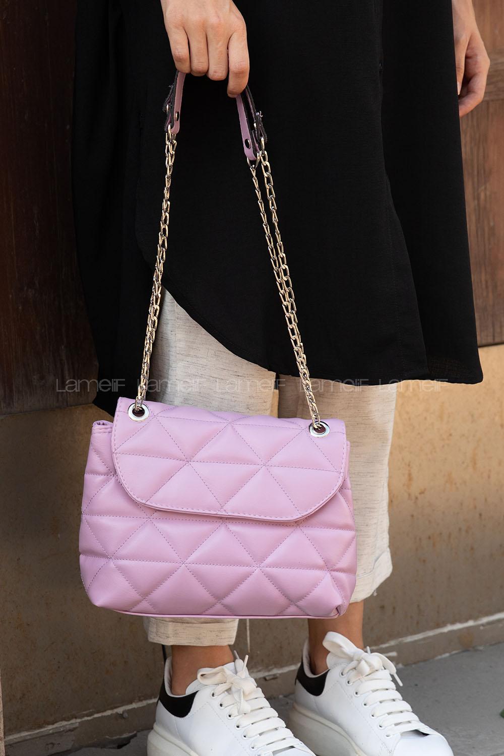 Modalamelif Dikişli Kapitone Çapraz Çanta Lila