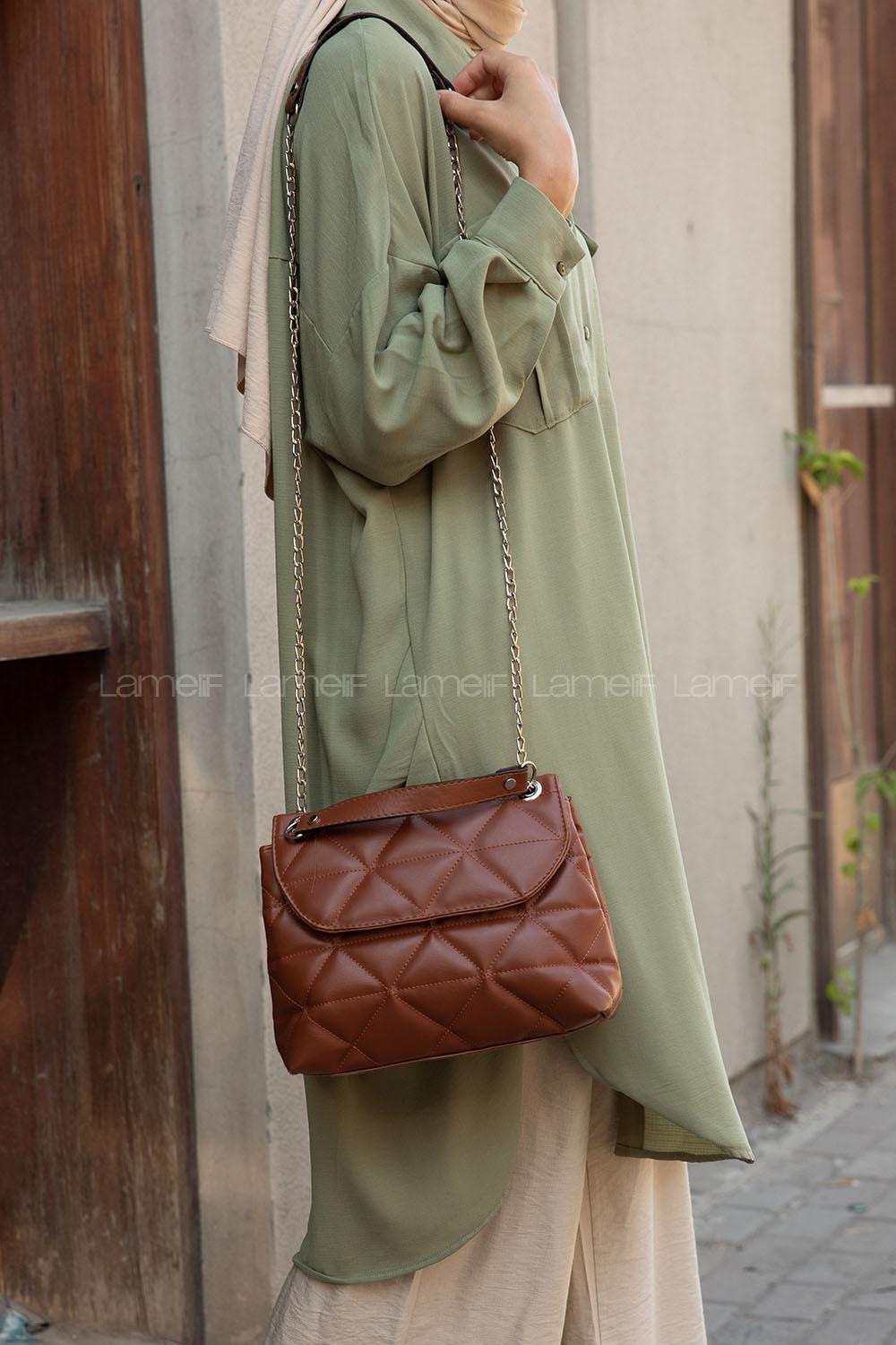 Modalamelif Dikişli Kapitone Çapraz Çanta Taba