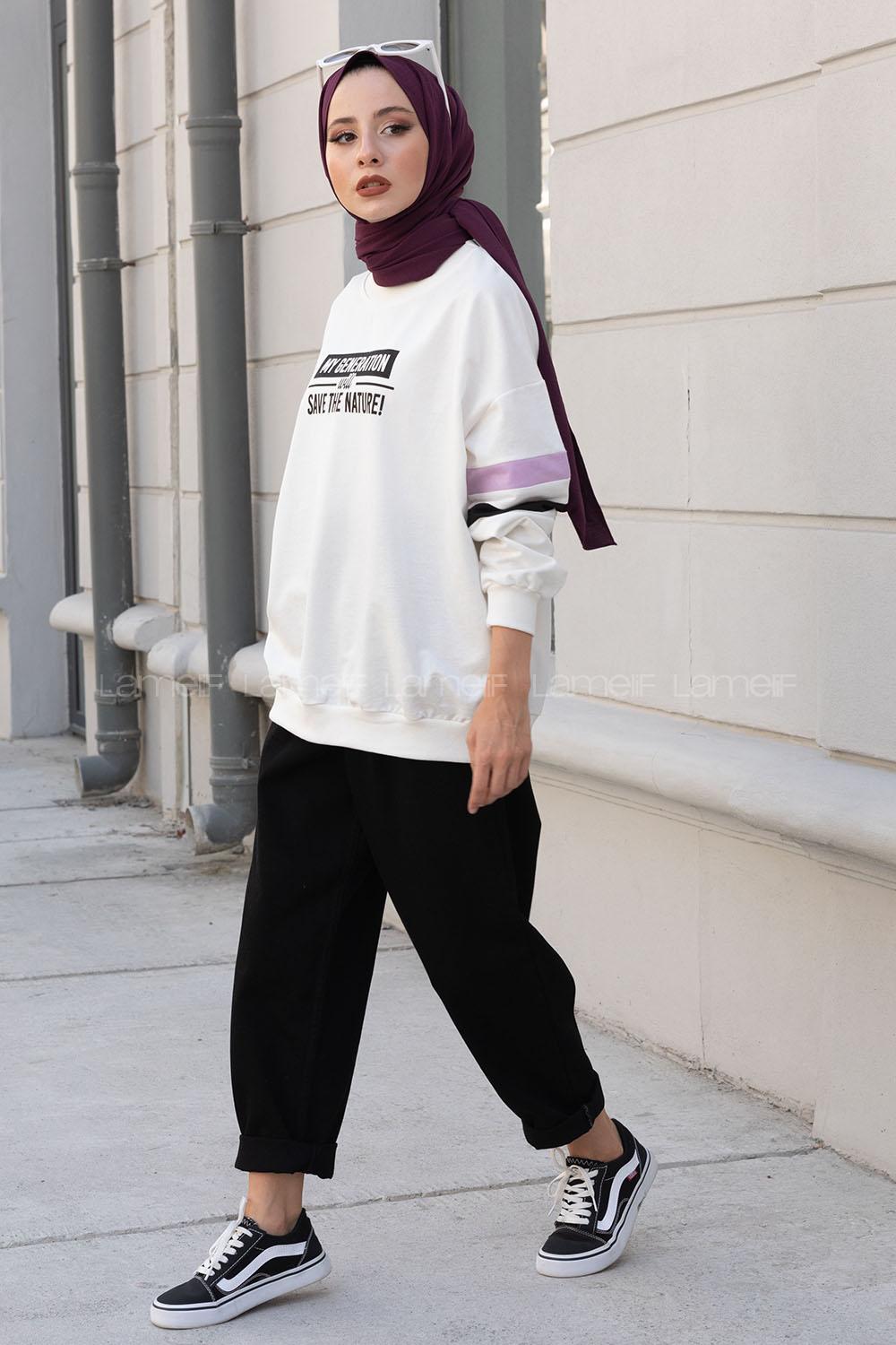 Modalamelif Genaratıon Garnili Sweatshirt Ekru