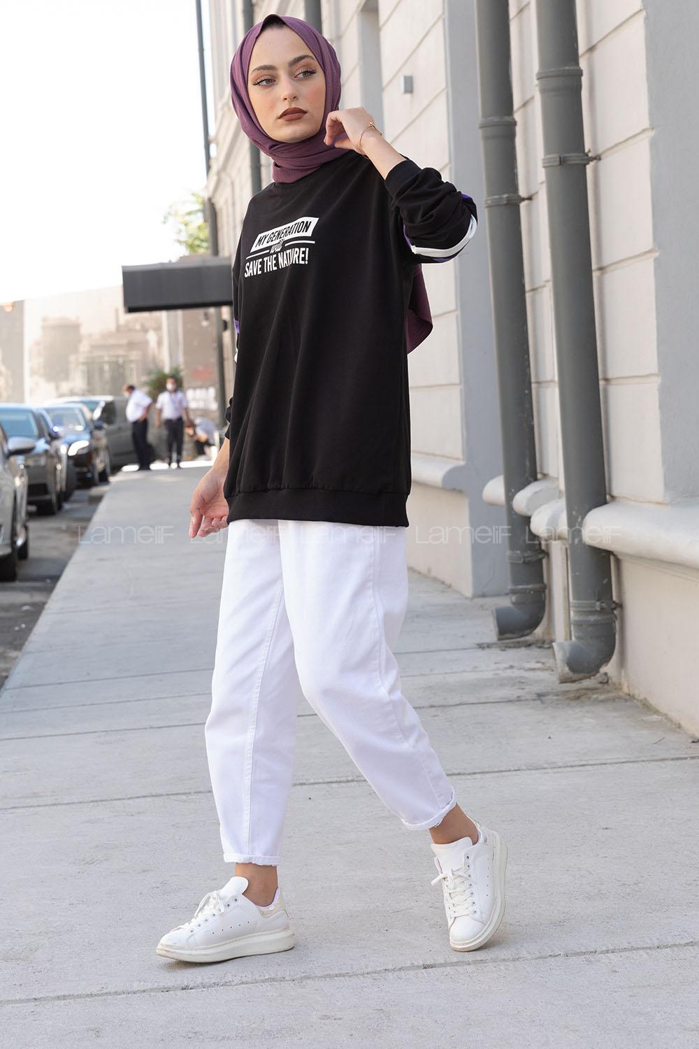 Modalamelif Genaratıon Garnili Sweatshirt Siyah