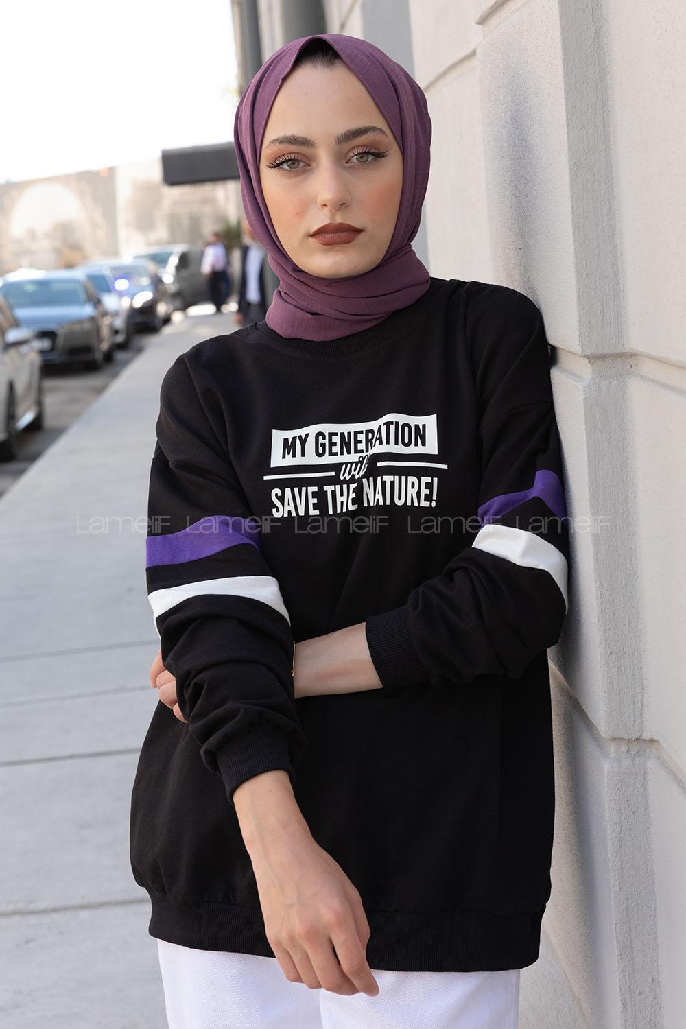 Modalamelif Genaratıon Garnili Sweatshirt Siyah