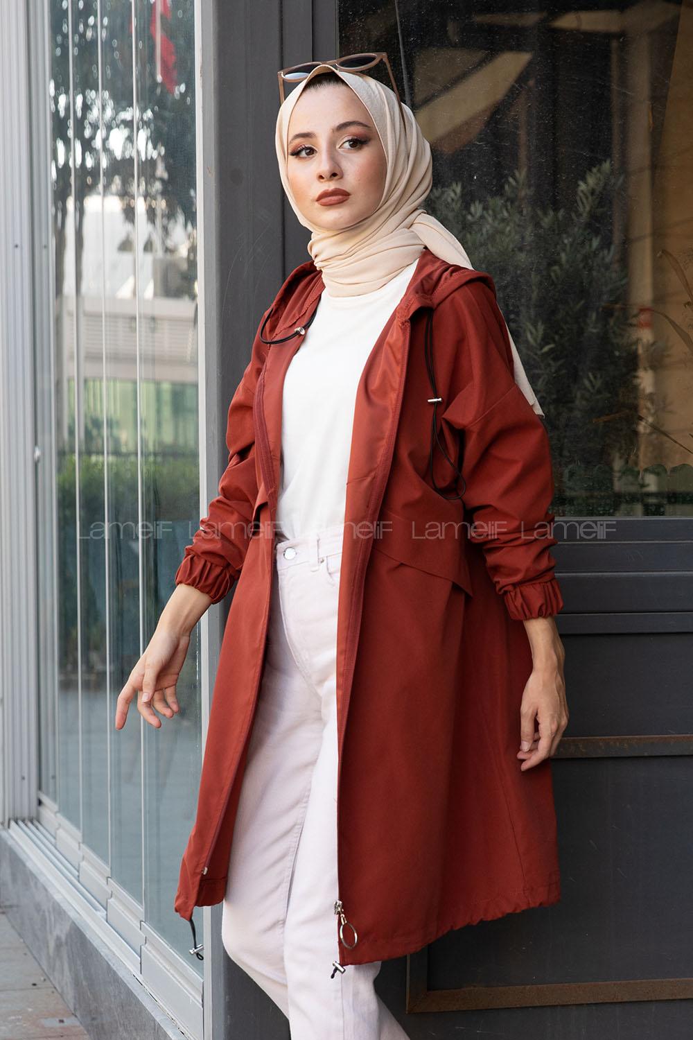 Modalamelif Kapşonlu Hırka Kiremit