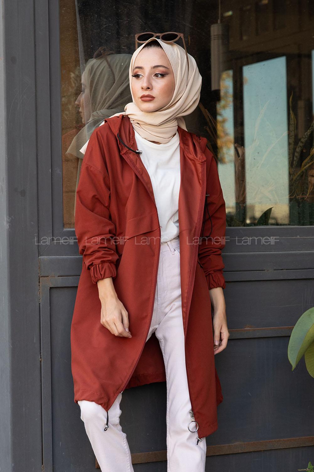 Modalamelif Kapşonlu Hırka Kiremit