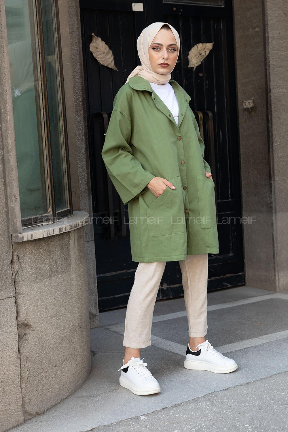 Modalamelif Önü Çıtçıt Düğmeli Ceket Haki