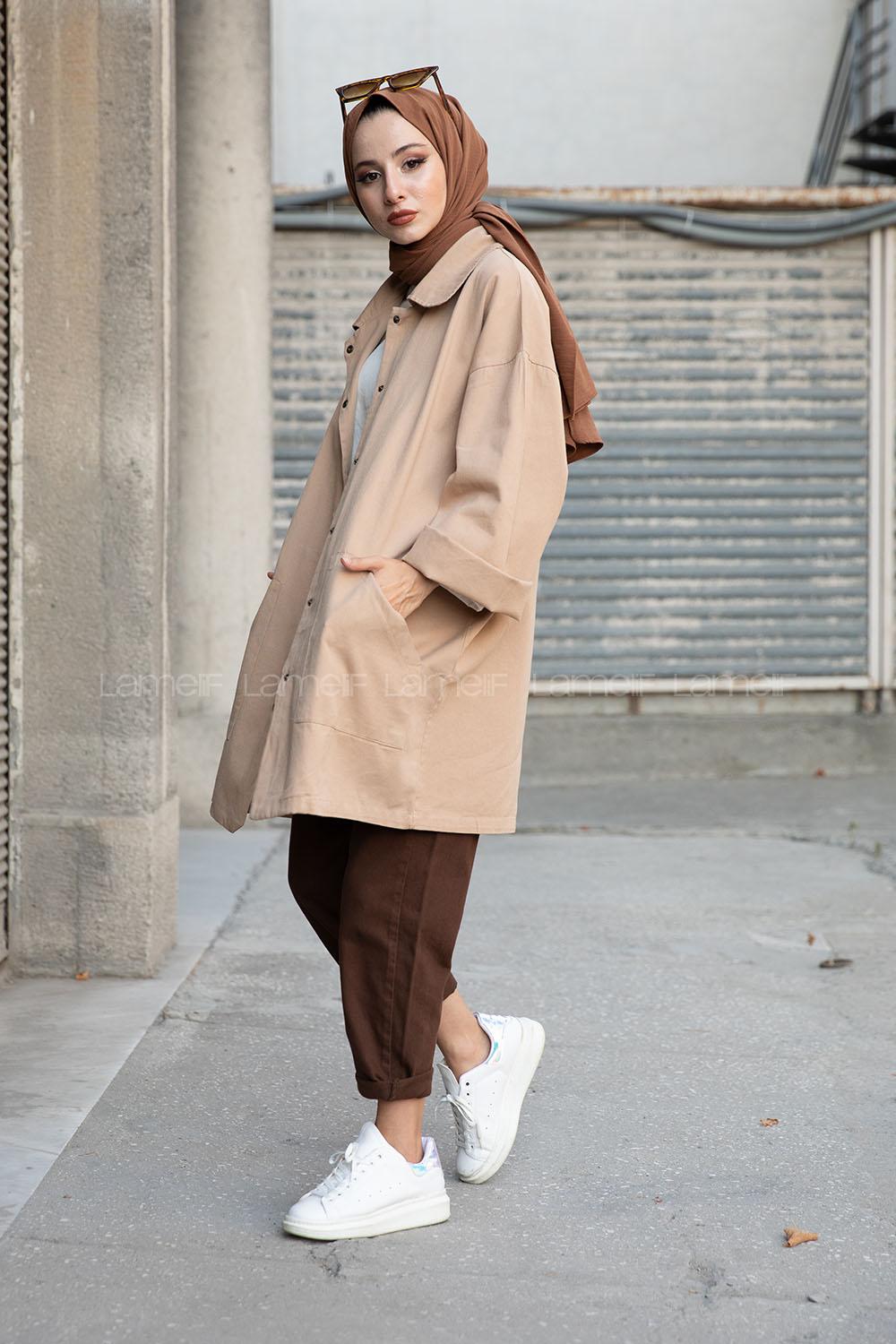 Modalamelif Önü Çıtçıt Düğmeli Ceket Bej