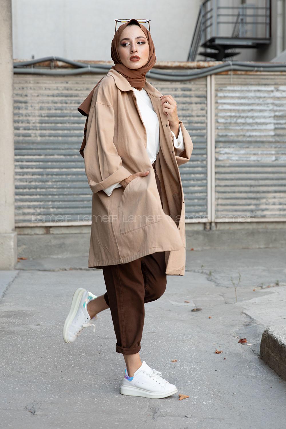 Modalamelif Önü Çıtçıt Düğmeli Ceket Bej