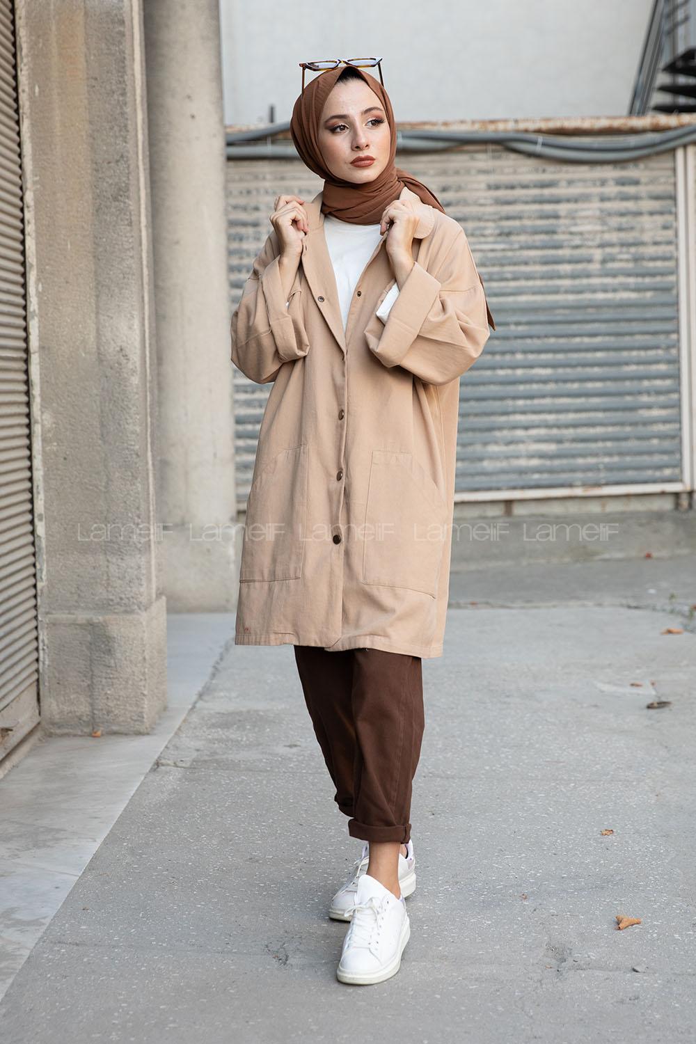 Modalamelif Önü Çıtçıt Düğmeli Ceket Bej