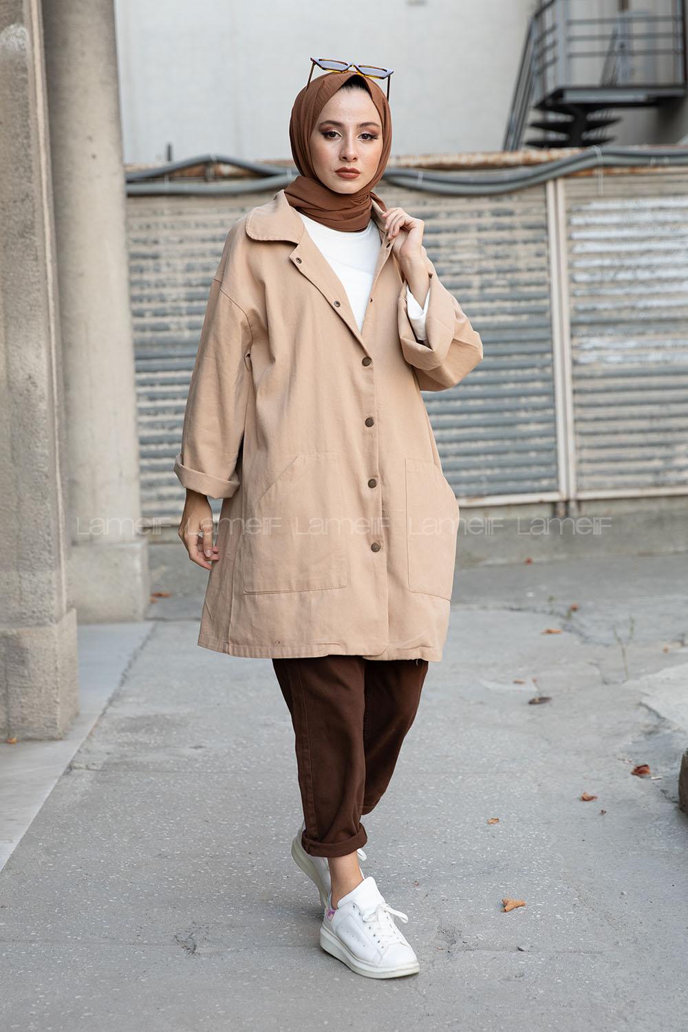 Modalamelif Önü Çıtçıt Düğmeli Ceket Bej