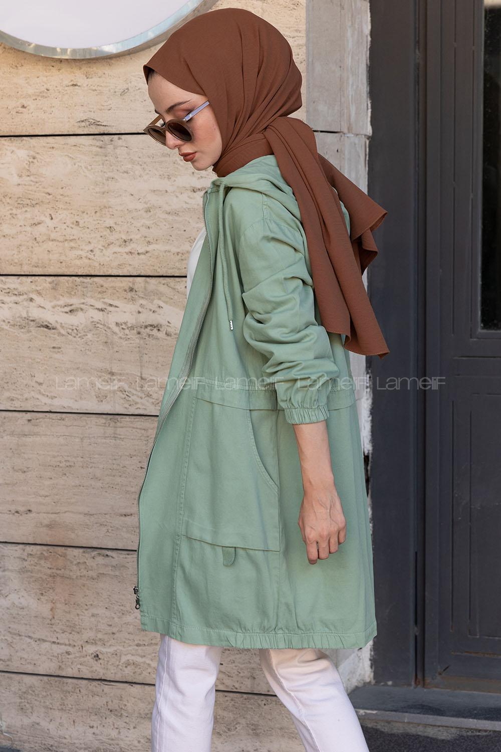 Modalamelif Önü Fermuarlı Çift Cepli Ceket Çağla